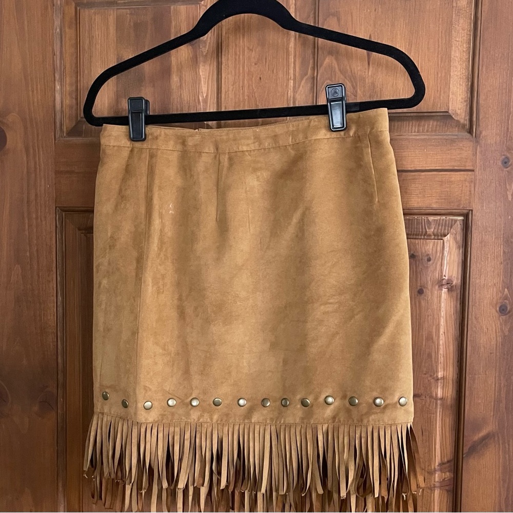Fringe faux leather skirt